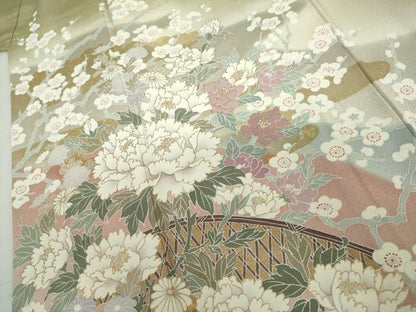 平和屋着物●訪問着　作家物　枝花文　暈し染め　金彩　正絹　逸品　AABJ0943cs