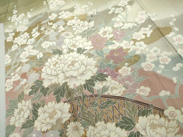 平和屋着物●訪問着　作家物　枝花文　暈し染め　金彩　正絹　逸品　AABJ0943cs