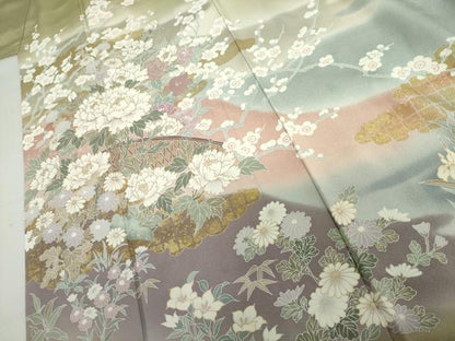 平和屋着物●訪問着　作家物　枝花文　暈し染め　金彩　正絹　逸品　AABJ0943cs