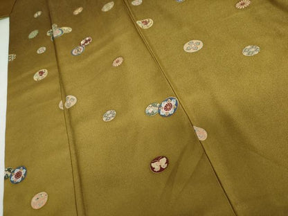 平和屋着物●訪問着　更紗花蝶丸文　暈し染め　金彩　金通し地　正絹　逸品　AABJ0948cs