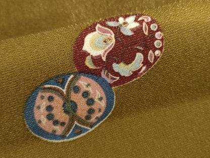 平和屋着物●訪問着　更紗花蝶丸文　暈し染め　金彩　金通し地　正絹　逸品　AABJ0948cs