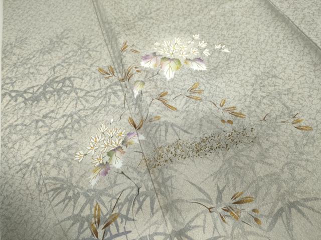 平和屋着物●和紙染染色作家・植村彩弘　訪問着　手描き　枝花文　暈し染め　金彩　やまと金ラベル　正絹　逸品　AABJ0949cs