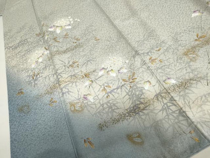 平和屋着物●和紙染染色作家・植村彩弘　訪問着　手描き　枝花文　暈し染め　金彩　やまと金ラベル　正絹　逸品　AABJ0949cs
