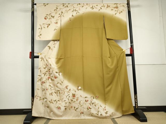 平和屋着物●訪問着　枝花文　暈し染め　金彩　正絹　逸品　AABJ0950cs
