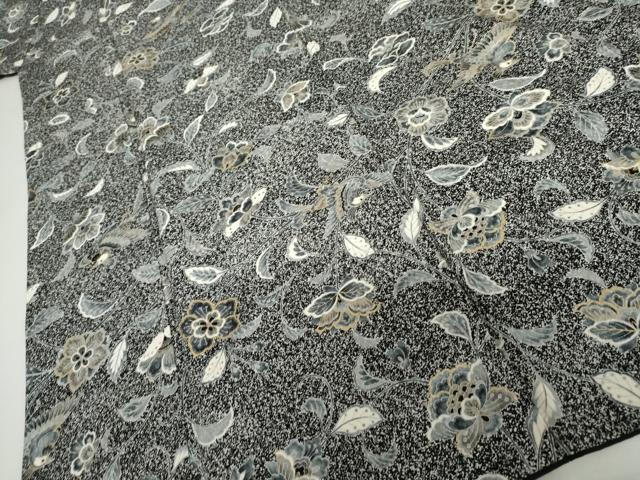平和屋着物●上質な小紋　更紗花鳥文　黒地　金銀彩　正絹　逸品　AABJ0951cs