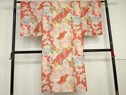平和屋着物●セミアンティーク　長襦袢　袷　冊子草花文　正絹　逸品　AABJ0953cs