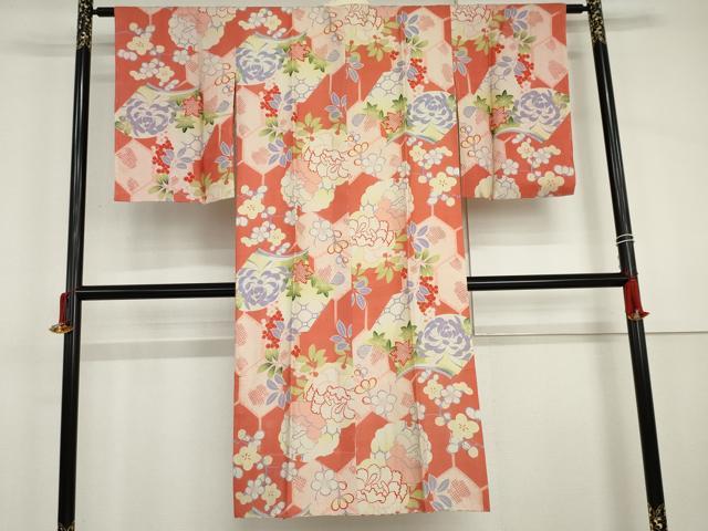 平和屋着物●セミアンティーク　長襦袢　袷　冊子草花文　正絹　逸品　AABJ0953cs