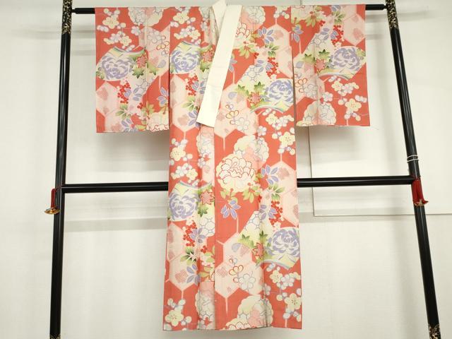 平和屋着物●セミアンティーク　長襦袢　袷　冊子草花文　正絹　逸品　AABJ0953cs