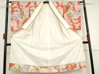 平和屋着物●セミアンティーク　長襦袢　袷　冊子草花文　正絹　逸品　AABJ0953cs