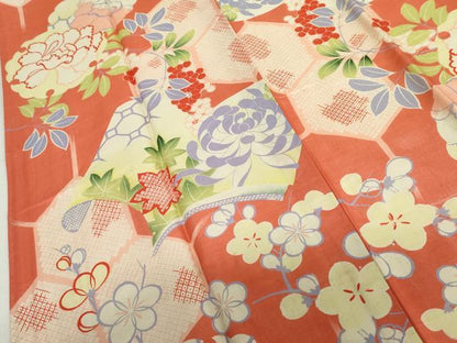 平和屋着物●セミアンティーク　長襦袢　袷　冊子草花文　正絹　逸品　AABJ0953cs