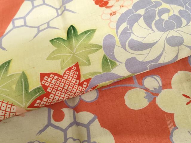 平和屋着物●セミアンティーク　長襦袢　袷　冊子草花文　正絹　逸品　AABJ0953cs