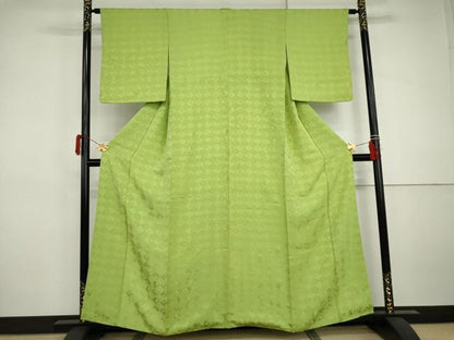 平和屋着物●上質な色無地　菱地紋　浅緑色　正絹　逸品　AABJ0954cs