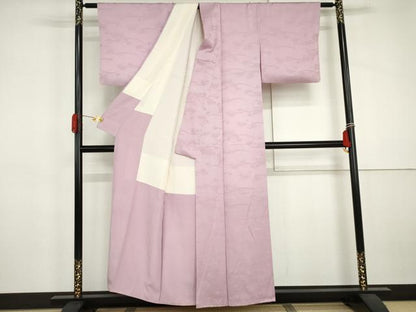 平和屋着物●上質な色無地　芝花地紋　紅藤色　正絹　逸品　AABJ0956cs