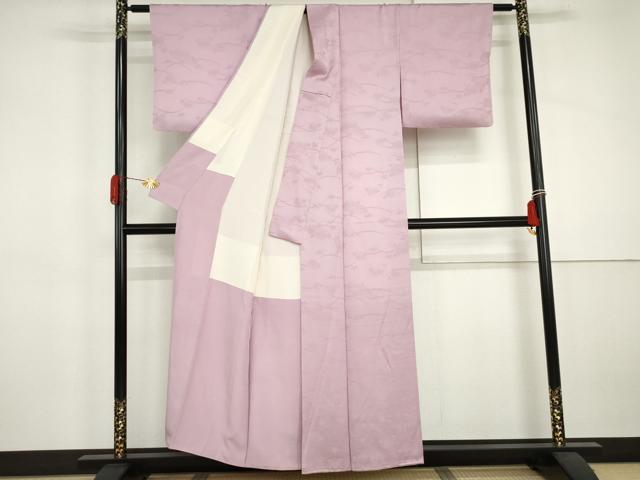 平和屋着物●上質な色無地　芝花地紋　紅藤色　正絹　逸品　AABJ0956cs