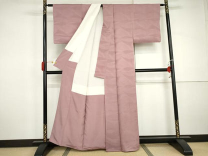 平和屋着物●上質な色無地　舞花地紋　菖蒲色　正絹　逸品　AABJ0958cs