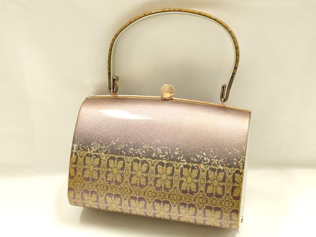 平和屋着物▼和装小物　和装バッグ　ハンドバッグ　花格子　金彩　逸品　AABJ0961ay