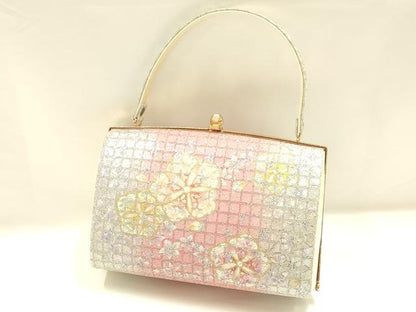 平和屋着物▼和装小物　和装バッグ　ハンドバッグ　花柄　銀糸　金銀彩　逸品　AABJ0963ay