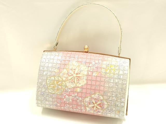 平和屋着物▼和装小物　和装バッグ　ハンドバッグ　花柄　銀糸　金銀彩　逸品　AABJ0963ay