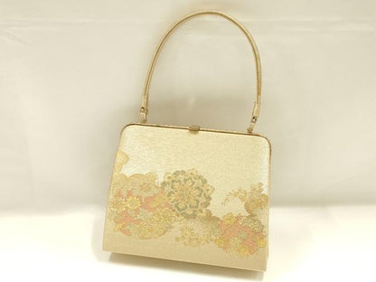 平和屋着物▼和装小物　和装バッグ　ハンドバッグ　花丸文　金糸　逸品　AABJ0968ay