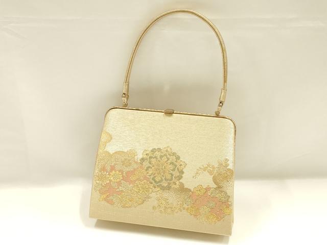 平和屋着物▼和装小物　和装バッグ　ハンドバッグ　花丸文　金糸　逸品　AABJ0968ay