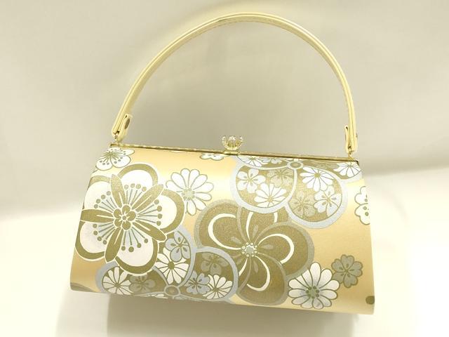 平和屋着物▼和装小物 和装バッグ ハンドバッグ 舞花文 捻梅 菊 金彩 逸品 AABJ0972ay