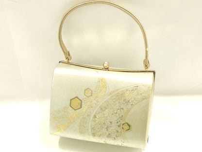 平和屋着物▼和装小物　和装バッグ　ハンドバッグ　蔓帯花文　亀甲　金彩　逸品　AABJ0973ay