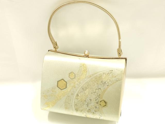 平和屋着物▼和装小物　和装バッグ　ハンドバッグ　蔓帯花文　亀甲　金彩　逸品　AABJ0973ay