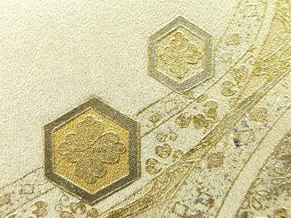平和屋着物▼和装小物　和装バッグ　ハンドバッグ　蔓帯花文　亀甲　金彩　逸品　AABJ0973ay