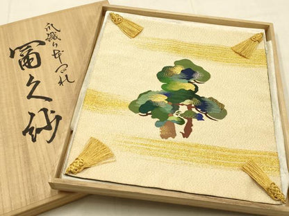 平和屋着物▼和装小物　爪織り本つづれ　冨久紗　袱紗　松　寿　金糸　亀房付き　逸品　AABJ1014ay
