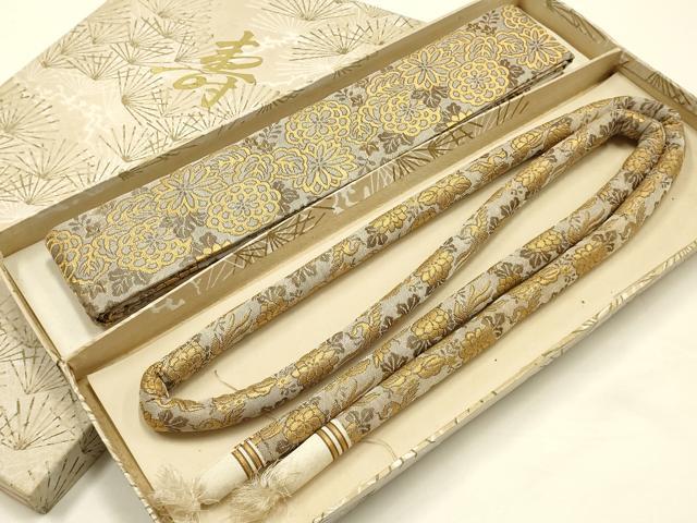 平和屋着物▼和装小物　帯締め・抱え帯セット　丸ぐけ　花鳥文　鳳凰　菊　金糸　逸品　AABJ1018ay