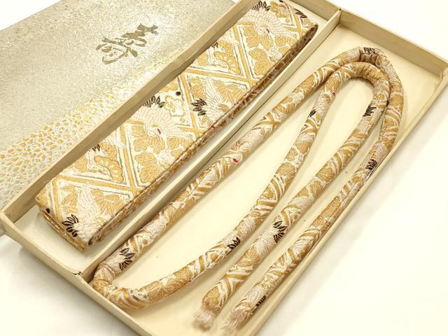 平和屋着物▼和装小物　帯締め・抱え帯セット　丸ぐけ　飛鶴天井文　松竹梅　金糸　逸品　AABJ1019ay