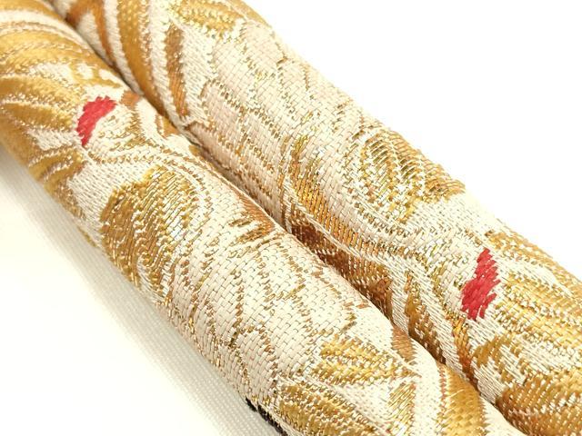 平和屋着物▼和装小物　帯締め・抱え帯セット　丸ぐけ　飛鶴天井文　松竹梅　金糸　逸品　AABJ1019ay