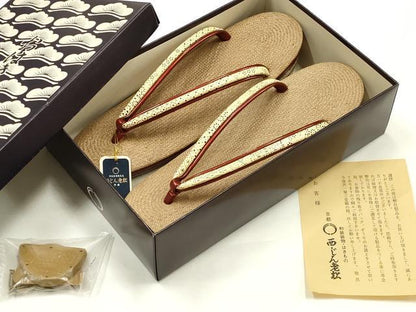 平和屋着物●和装小物　和装草履　京都  西じん老松　パナマ草履　替えゴム付き　逸品　未使用　AABJ1029ay