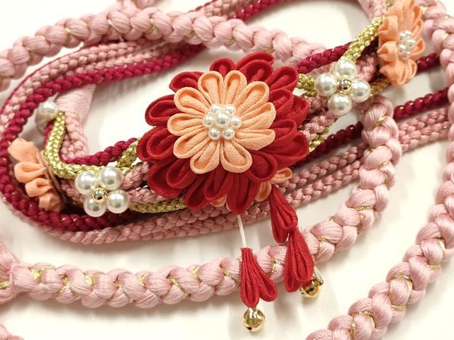 平和屋着物●和装小物　振袖用帯締め　装飾　つまみ細工　パール　ビーズ　鈴　金糸　逸品　AABJ1037ay