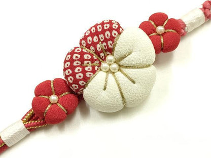 平和屋着物●和装小物　振袖用帯締め　装飾　ちりめん細工　パール　金糸　逸品　AABJ1038ay