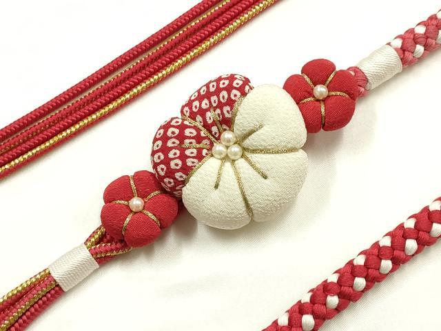 平和屋着物●和装小物　振袖用帯締め　装飾　ちりめん細工　パール　金糸　逸品　AABJ1038ay