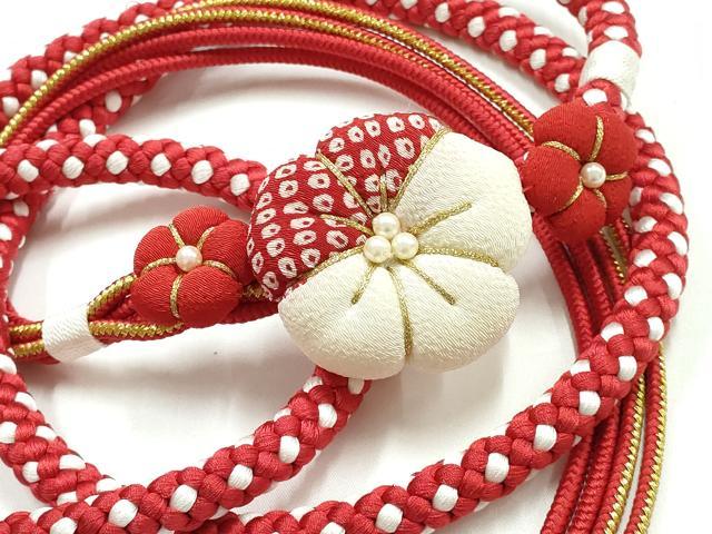平和屋着物●和装小物　振袖用帯締め　装飾　ちりめん細工　パール　金糸　逸品　AABJ1044ay