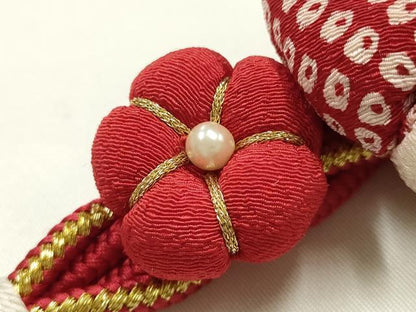 平和屋着物●和装小物　振袖用帯締め　装飾　ちりめん細工　パール　金糸　逸品　AABJ1044ay