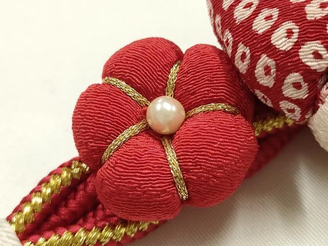平和屋着物●和装小物　振袖用帯締め　装飾　ちりめん細工　パール　金糸　逸品　AABJ1044ay