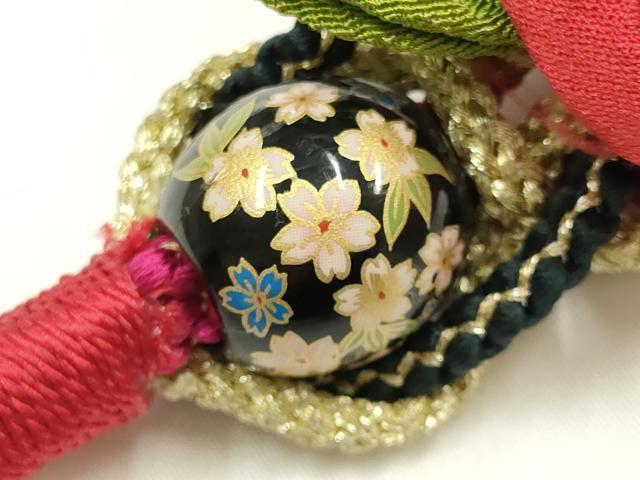 平和屋着物●和装小物　振袖用帯締め　装飾　ちりめん細工　椿　飾り玉　金銀糸　金彩　逸品　AABJ1048ay