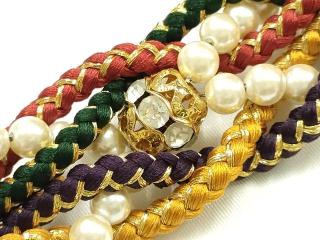 平和屋着物●和装小物　振袖用帯締め　丸ぐけ　ラインストーン　パール　飾り玉　金糸　金彩　逸品　AABJ1051ay