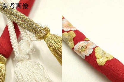 平和屋着物●和装小物　振袖用帯締め　丸ぐけ　刺繍　椿　小田巻　金銀糸　逸品　AABJ1052ay