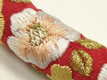 平和屋着物●和装小物　振袖用帯締め　丸ぐけ　刺繍　椿　小田巻　金銀糸　逸品　AABJ1052ay