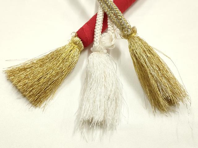 平和屋着物●和装小物　振袖用帯締め　丸ぐけ　刺繍　椿　小田巻　金銀糸　逸品　AABJ1052ay