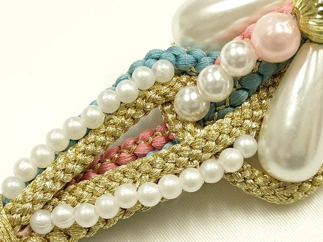 平和屋着物●和装小物　振袖用帯締め　装飾　パール　ビーズ　金糸　逸品　未使用　AABJ1062ay