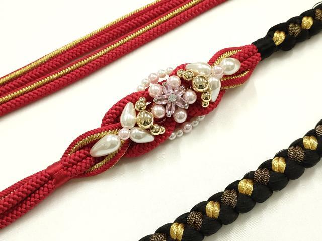 平和屋着物●和装小物　振袖用帯締め　装飾　パール　ビーズ　ラインストーン　金糸　撚り房　逸品　AABJ1066ay