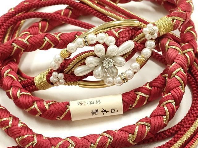 平和屋着物●和装小物　振袖用帯締め　翠嵐工房　装飾　パール　ラインストーン　ビーズ　金糸　撚り房　逸品　未使用　AABJ1074ay
