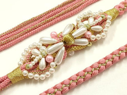 平和屋着物●和装小物　振袖用帯締め　装飾　パール　ビーズ　金糸　逸品　AABJ1080ay