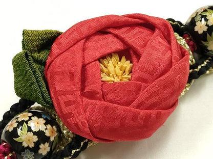 平和屋着物●和装小物　振袖用帯締め　装飾　ちりめん細工　飾り玉　金糸　逸品　AABJ1081ay