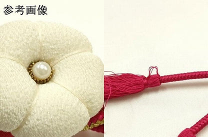 平和屋着物●和装小物　振袖用帯締め　装飾　ちりめん細工　パール　梅松　金糸　逸品　AABJ1082ay